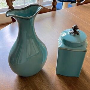 Southern Living At Home Teal Ceramic Jar and Vase